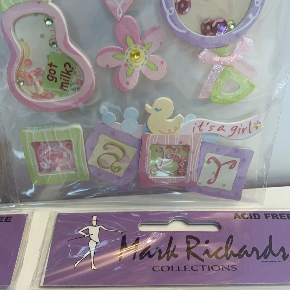 Mark Richards Scrapbook Stickers Card Making Baby Girl Rattle Bottle Crafts